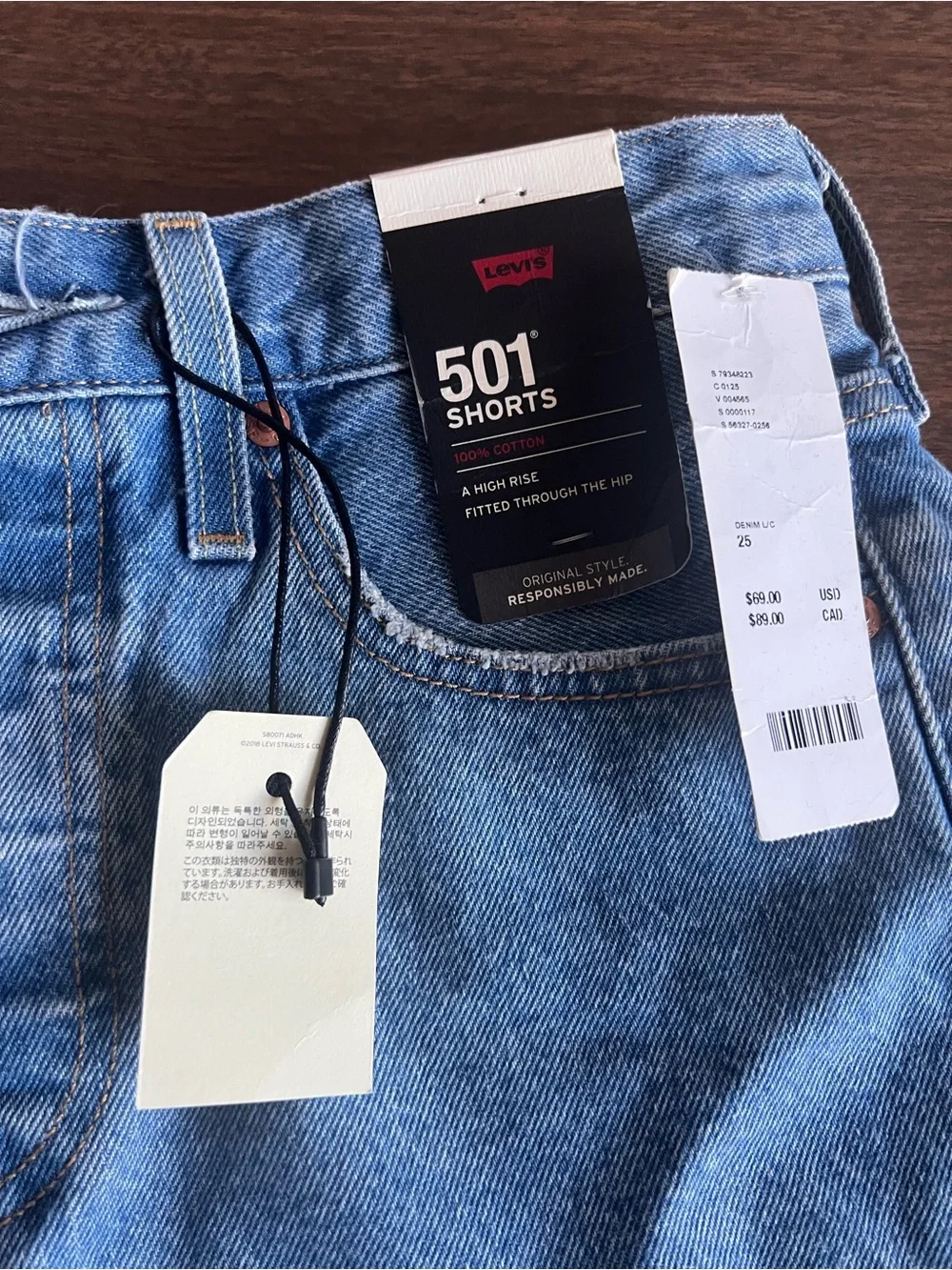 NEW Levi's Premium 501 Size 25 Button Fly Micro Shorts Denim High Rise Festival - Picture 2 of 9